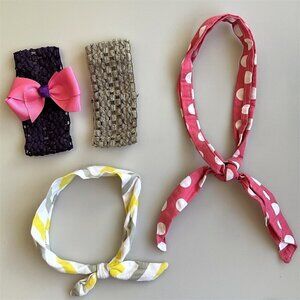 Toddler Girl Headband Bow Lot of 5 Pink Yellow Gray Fabric Stretchy